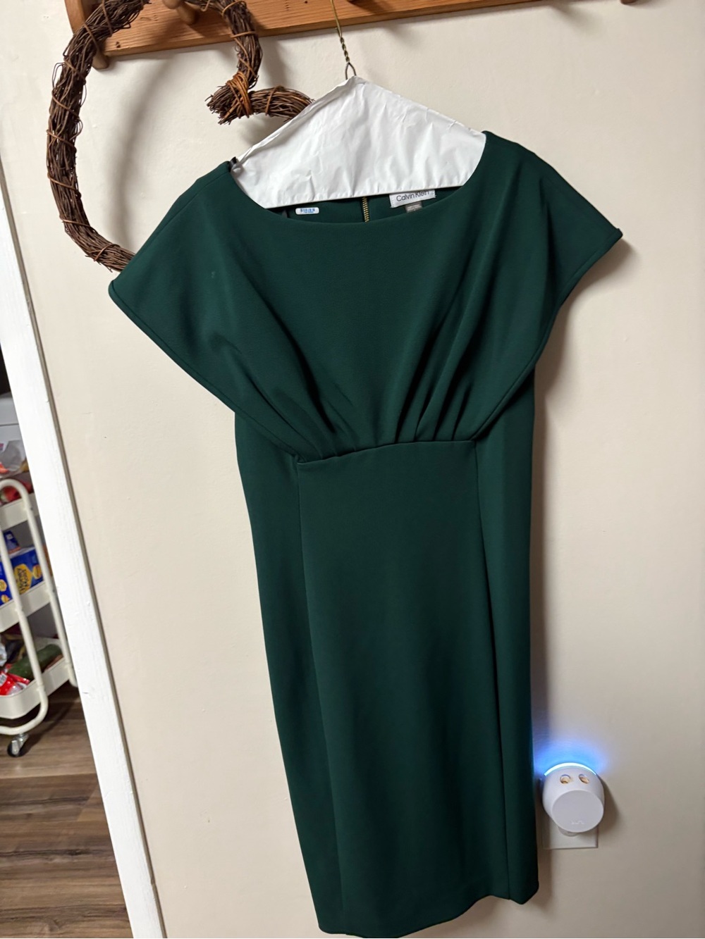 Calvin Klein Deep Green Cap Sleeve Sheath Midi Dress
